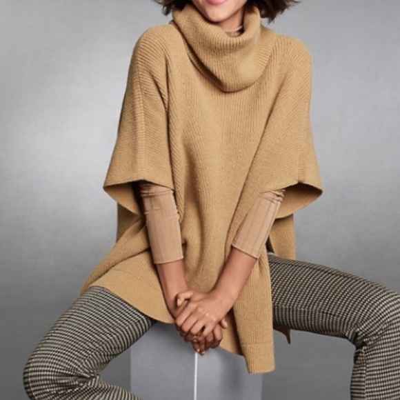 Camel ribbed Ann Taylor sweater turtleneck poncho - Picture 12 of 12